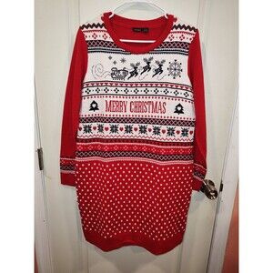 Women's Esmara Knit Long Sleeve Christmas Sweater Dress Red Medium 8/10